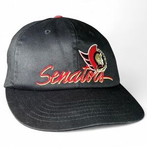 Vintage 90s Ottawa Senators Script 2D Logo NHL Hockey Snapback Hat Black Rare